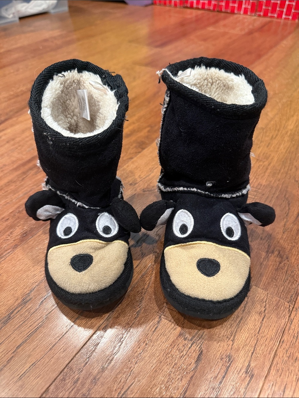 Lazy One Black and Cream Puppy Bootie Slippers for Kids